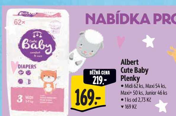   Albert Cute  Midi 62 ks, Maxi 54 ks, Maxi+ 50 ks, Junior 46 ks 