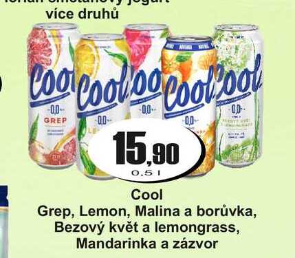 Cool Grep, Lemon, Malina a borůvka, Bezový květ a lemongrass, Mandarinka a zázvor 0,5l