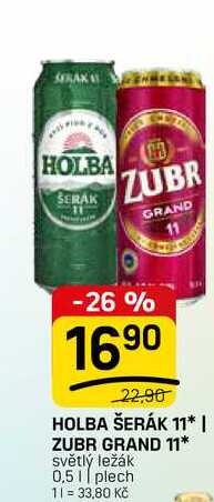 HOLBA ŠERÁK 11* | ZUBR GRAND 11* světlý ležák 0,5 || plech