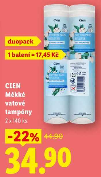 CIEN Měkké vatové tampóny, 2x 140 ks