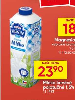 Kunín Mléko čerstvé polotučné 1,5% 1l PET 