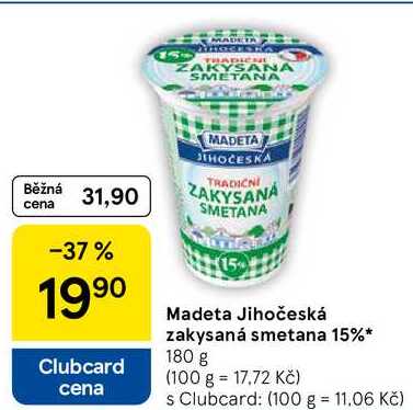 Madeta Jihočeská zakysaná smetana 15%, 180 g