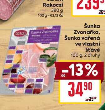Šunka Zvonařka, Šunka vařená ve vlastní šťávě 100 g