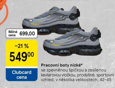 Pracovní boty nízké, se zpevněnou špičkou a zesílenou kevlarovou vložkou, prodyšné, sportovní vzhled, v několika velikostech, 42-45