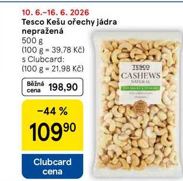 Tesco Kešu ořechy jádra nepražená, 500 g