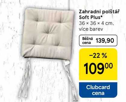 Zahradní polštář Soft Plus, 36 × 36 × 4 cm. více barev 