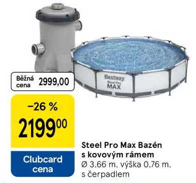 Steel Pro Max Bazén s kovovým rámem,  průměr 3.66 m, výška 0.76 m. s čerpadlem  
