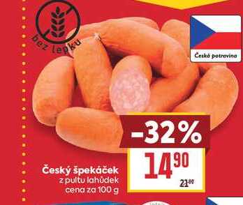 Český špekáček z pultu lahůdek cena za 100 g