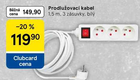 Prodlužovací kabel 1,5 m, 3 zásuvky, bílý 