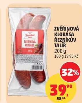 ZVĚŘINOVÁ KLOBÁSA ŘEZNÍKŮV TALÍŘ, 200 g