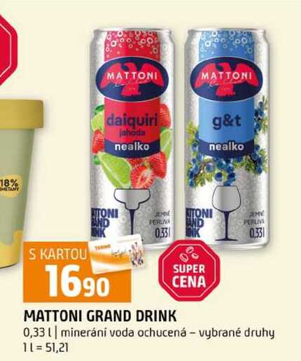 MATTONI GRAND DRINK 0,33l minerání voda ochucená vybrané druhy