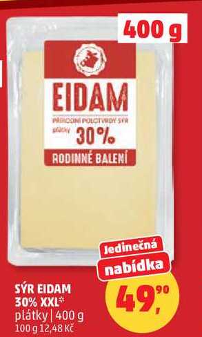 SÝR EIDAM 30% XXL plátky, 400 g