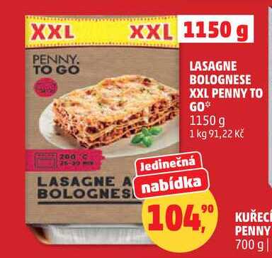 LASAGNE BOLOGNES XXL PENNY TO GO, 1150 g