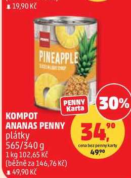 KOMPOT ANANAS PENNY plátky, 565/340g