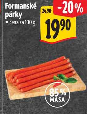 Formanské párky, cena za 100 g