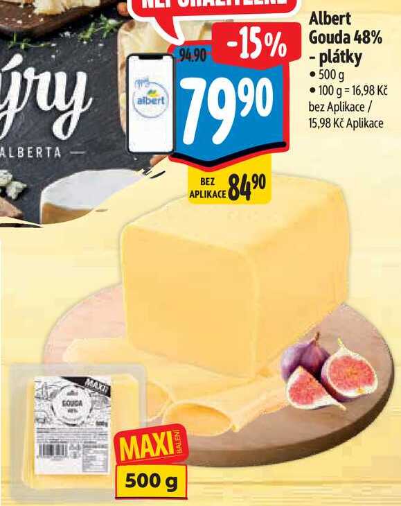 Albert Gouda 48% - plátky, 500 g