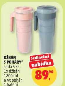 DŽBÁN S POHÁRY sada 5 ks, 1x džbán 1200 ml a 4x pohár, 1 balení 