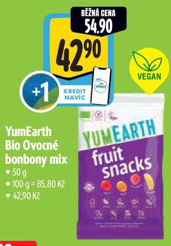 YumEarth Bio Ovocné bonbony mix, 50 g