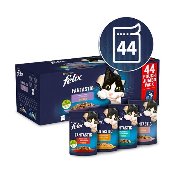Felix Fantastic kapsičky pro kočky hovězí, kuře, losos, tuňák v želé 44x85g