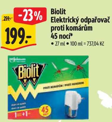 Biolit Elektrický odpařovač proti komárům 45 nocí, 27 ml