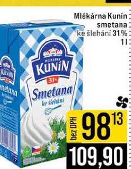 Mlékárna Kunín smetana ke šlehání 31% 1l