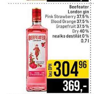 Beefeater London gin Pink Strawberry 37.5% Blood Orange 37.5% Grapefruit 37.5% Dry 40% nealko destilát 0% 0,7l