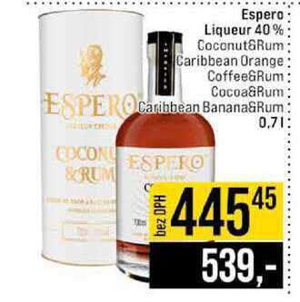 Espero Liqueur 40% Coconut&Rum Caribbean Orange Coffee&Rum Cocoa&Rum ESPEROCaribbean Banana&Rum 0.7l