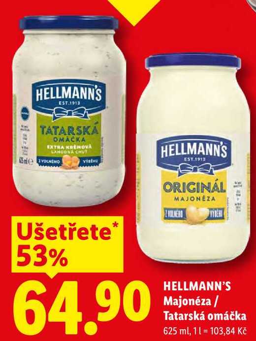 HELLMANN'S Majonéza/Tatarská omáčka, 625 ml