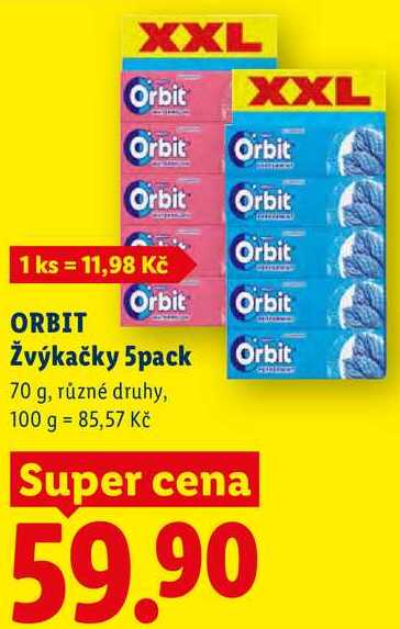 ORBIT Žvýkačky 5pack, 70 g