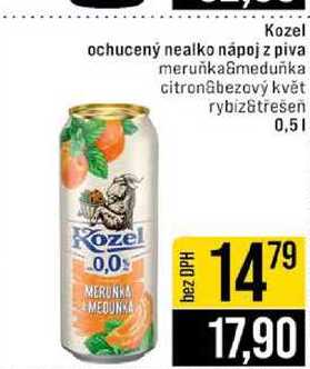 Kozel ochucený nealko nápoj z piva meruňka&meduňka citron bezový květ rybiz&třešeň 0,5l