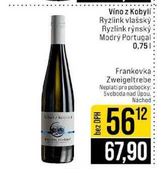 Vino z Kobyli Ryzlink vlašský Ryzlink rýnský Modrý Portugal 0,75l