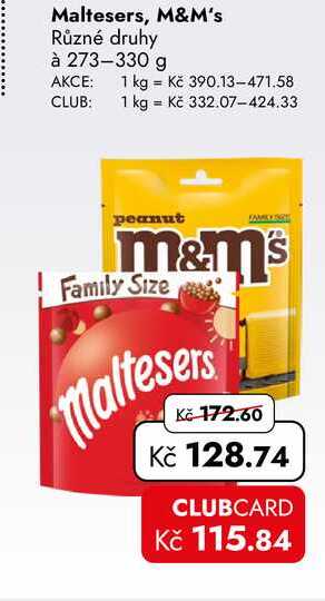 Maltesers, M&M's Různé druhy à 273-330 g 