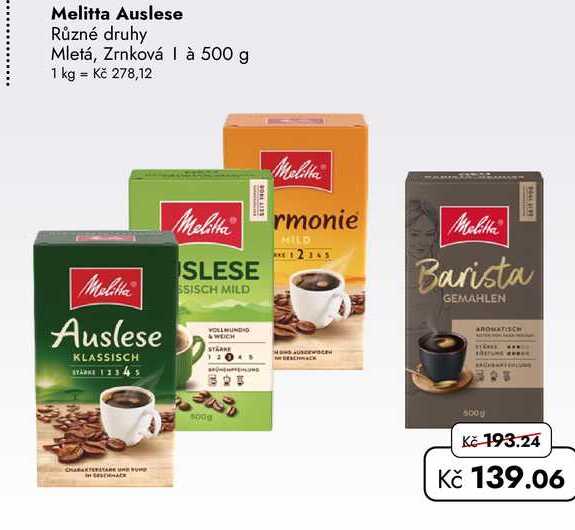 Melitta Auslese Různé druhy Mletá, Zrnková à 500 g