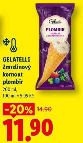 GELATELLI Zmrzlinový kornout plombir, 200 ml