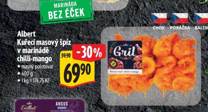 Albert Kuřecí masový špíz v marinádě chilli-mango  400 g