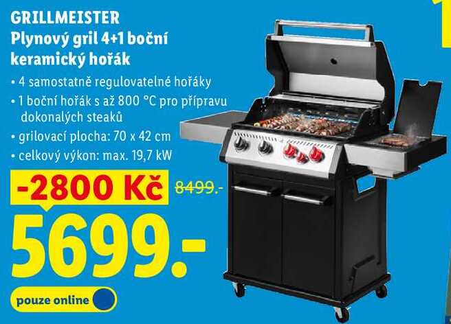 GRILLMEISTER Plynový gril 4+1 boční keramický hořák