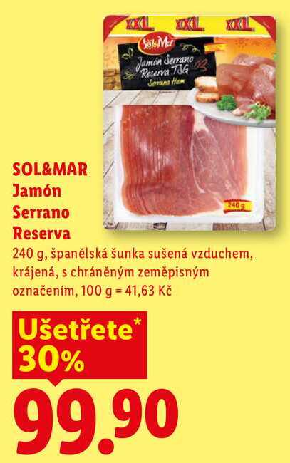 SOL&MAR Jamón Serrano Reserva, 240 g
