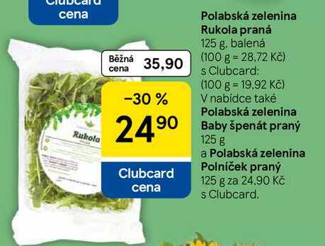 Polabská zelenina Rukola praná, 125 g. balená 