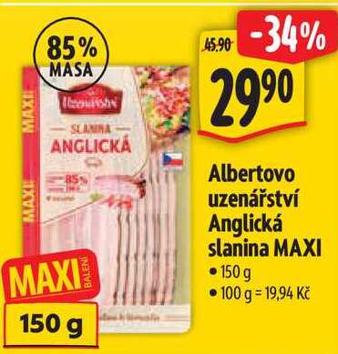 Albertovo uzenářství Anglická slanina MAXI, 150 g