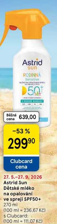 Astrid Sun Dětské mléko na opalování ve spreji SPF50+, 270 ml