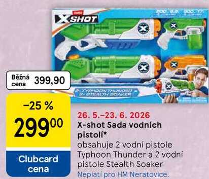 X-shot Sada vodních pistolí, obsahuje 2 vodní pistole Typhoon Thunder a 2 vodní pistole Stealth Soaker