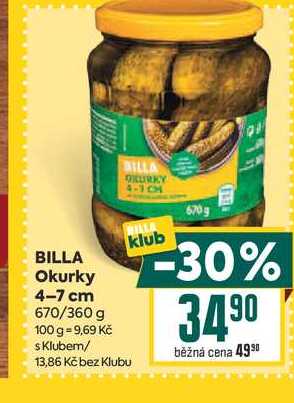 BILLA Okurky 4-7 cm 670/360 g 