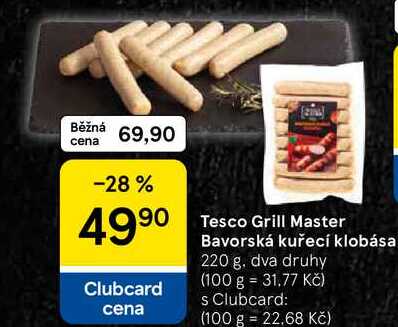 Tesco Grill Master Bavorská kuřecí klobása, 220 g. dva druhy