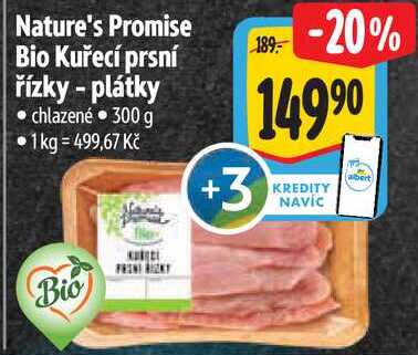 Nature's Promise Bio Kuřecí prsní řízky - plátky, 300 g