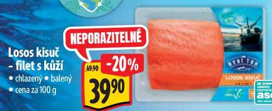 Losos kisuč - filet s kůží, cena za 100 g