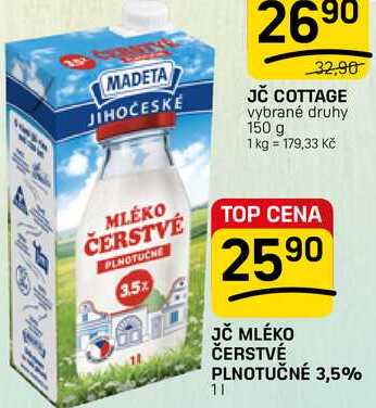 JČ Mléko Čerstvé Plnotučné 3,5% 1l